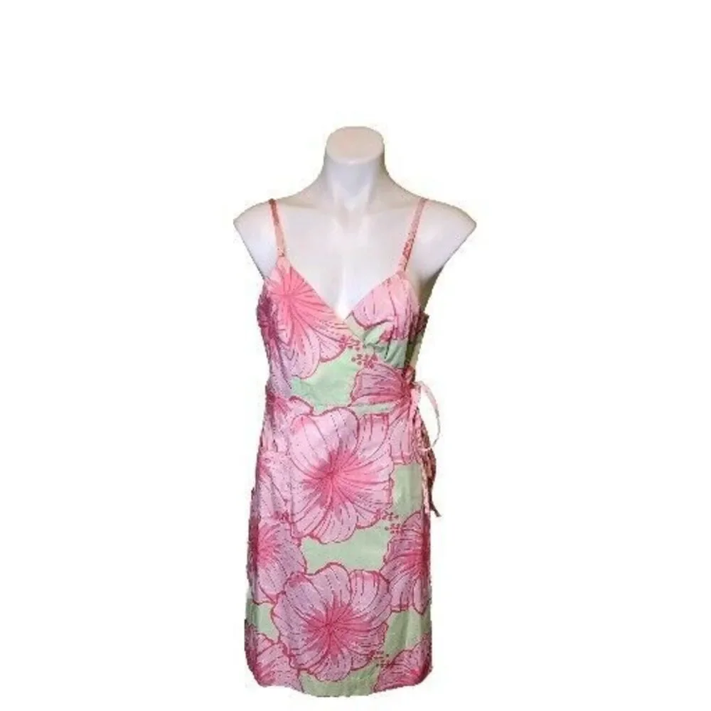 VTG Lilly Pulitzer White Label Women Sz 10 Green Pink Tropical Strappy Dress Y2K - Picture 1 of 15